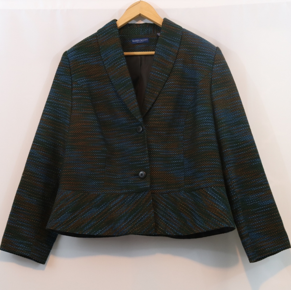 Karen Scott Tweed Peplum Blazer Career Jacket